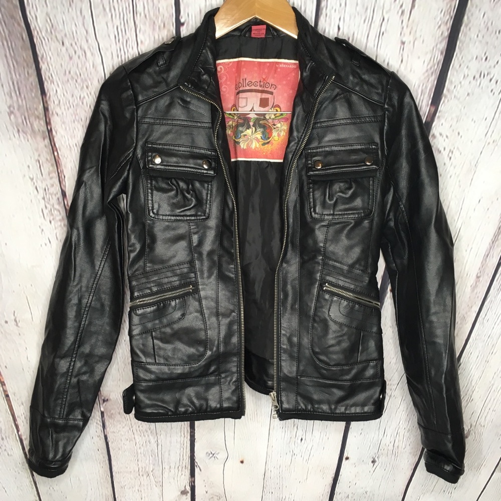 😘Black Leather Jacket Xs